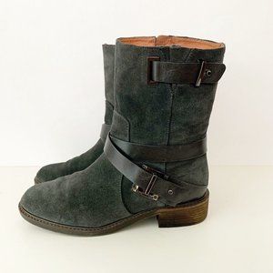 Louise et Cie Valencia Women’s Grey Suede Moto Boots Size 7.5 Buckle SH77